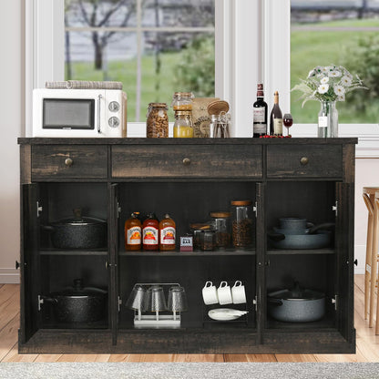 4 EVER WINNER Sideboard Buffet Cabinet with Storage, 55" Large Buffet Cabinet with Drawers Glass Doors Barn Doors, Farmhouse Coffee Bar Cabinet Wood Buffet Table for Kitchen, Dining Room, Rus - WoodArtSupply