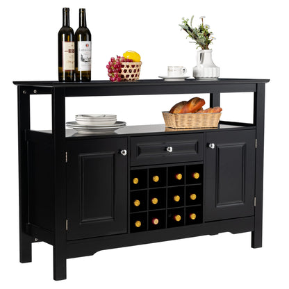 LOKO Buffet Cabinet with Storage, Bar Cabinet with Removable Wine Rack, Buffets & Sideboards with Various Storage Space, 46 x 16 x 32.5 inches (Black) - WoodArtSupply