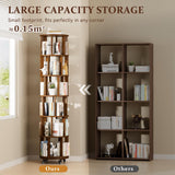 Azlafu Rotating Bookshelf Tower with Wheels, 6 Tier Walnut Wood Round Spinning Bookshelf Tower, 360° Revolving Bookcase Rolling for Kids Adult, Rotation Book Shelf for Bedroom, Living, Office, Corner Azlafu