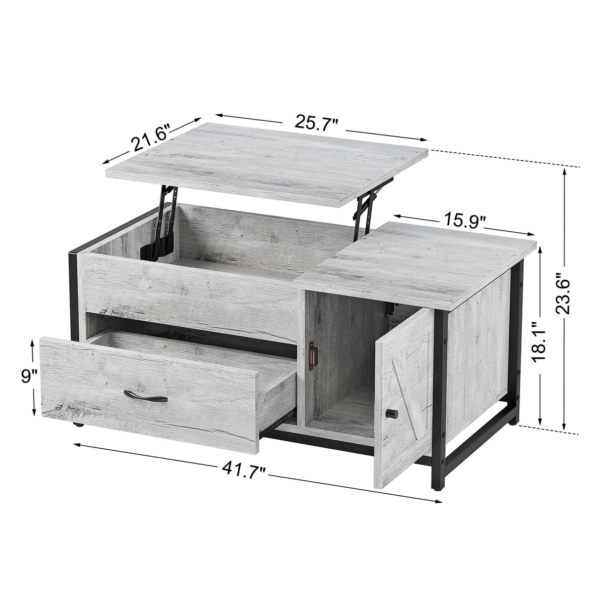 FABATO 41.7" Coffee Table Lift Top with Storage Drawers and Hidden Compartment Vintage Central Table for Living Room Grey FABATO