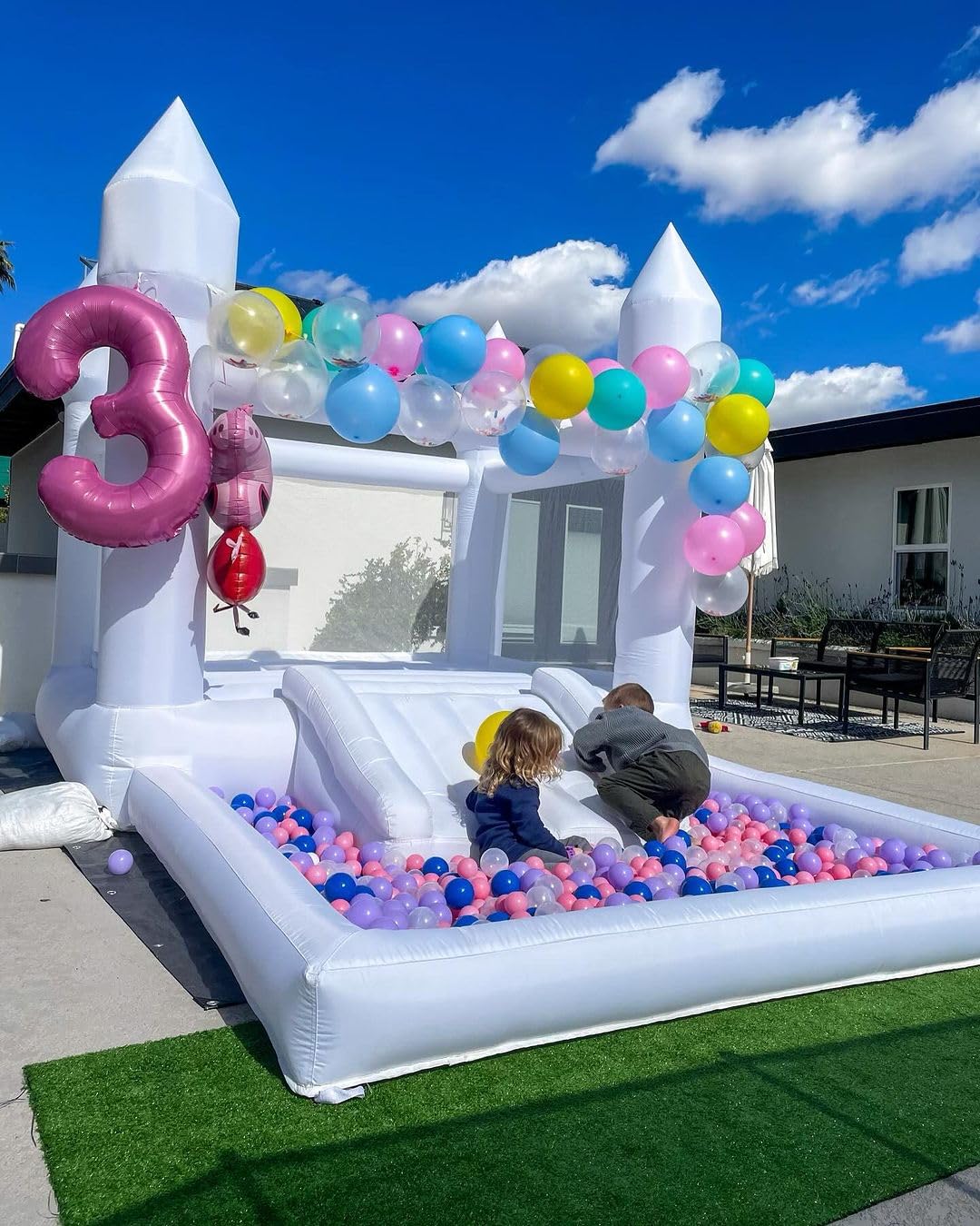iLink-outer White Bounce House for Kids - 13x8x8FT Oxford White Bouncy House with Slide & Ball Pit, Perfect for Parties & Events,Safe and Fun for All Ages iLink-outer