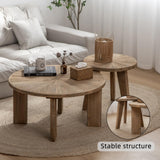 HuiDao Farmhouse Living Room Coffee Table Set of 2, Modern Circle Nesting Table Round Natural Finish with Handcrafted Old Solid Wood, Wooden Unique Coffee Table HuiDao