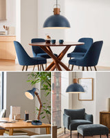 ELYONA 16” Large Ash Wood Pendant Light with Hammered Blue Metal & Brushed Brass Handle Large Pendant Light Fixtures Modern Dome Hanging Lamp for Kitchen Island, Dining Table, Bedroom, Hallway ELYONA