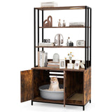 PETSITE Cat Litter Box Furniture with 3 Shelves and Doors, 61 inch Tall Cat Box Enclosure with Display Shelves, Scratching Pad, Indoor Hidden Litter Box with Decorative Storage Shelving (Rustic Brown) PETSITE