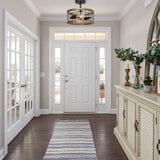 2-Light Farmhouse Semi Flush Mount Ceiling Light Fixture, Rustic Drum Wood Ceiling Lamp for Hallway Kitchen Entryway Foyer Bedroom Laundry Room, Nature Wood Texture and Black Metal Fence Finish WOAEKR