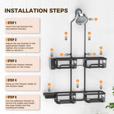 REINHARDT Shower Caddy Hanging for Handheld Showerheads Adjustable Split Shower Caddy, Rustproof Shower Organizer with Hooks for Razors Over the Head Caddy with Soap Holder Bathroom Accessories, Black REINHARDT