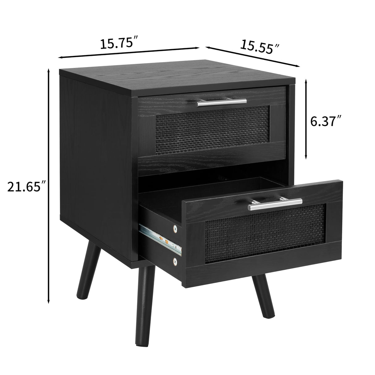 Finnhomy Nightstand, End Table, Side Table with 2 Hand Made Rattan Decorated Drawers, Nightstands Set of 2, Wood Accent Table with Storage for Bedroom, Full Black, 2 Pack Finnhomy