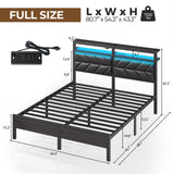 Seventable Bed Frame Full Size with Charging Station, LED Bed with Upholstered Storage Headboard, Metal Platform Bed with Under Bed Storage, No Box Spring Needed, Noise Free, Easy Assembly, Black Seventable