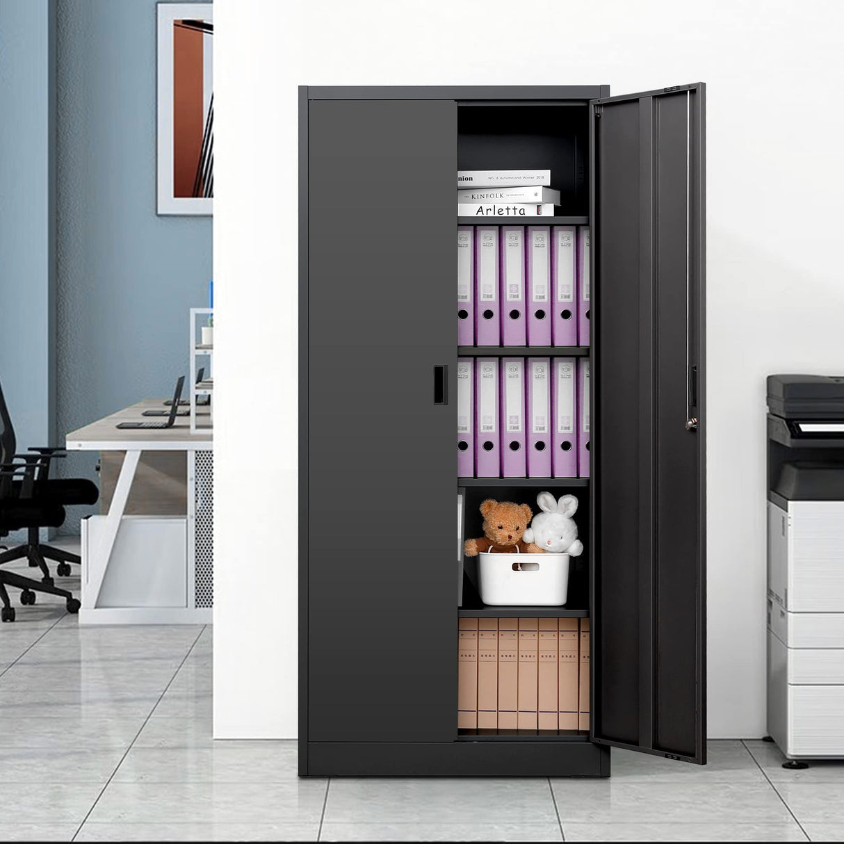 Wanfu Metal Storage Cabinet with Locking Doors and Adjustable Shelves, 71” Tall Steel Storage Cabinets for Garage, Home Office, Pantry(Black) Wanfu