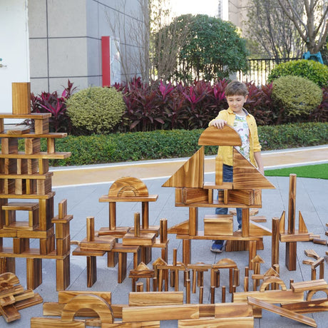 64 pcs Large Outdoor Carbonized Wooden Building Blocks Set for Kids Toddlers 3-12, Giant Carbonized Outside Wooden Blocks Playset for Kindergarten Yard, Jumbo Blocks (jumbo set 2#: 45 lbs (20.7 kg) penepico