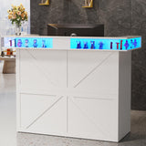 PakaLife Reception Desk with Counter, Front Desk Reception Counter Table with LED Lights, Retail Counter with Power Outlets,Drawers,Shelves, for Beauty Salon Lobby Shop Bar Checkout Office,White PakaLife