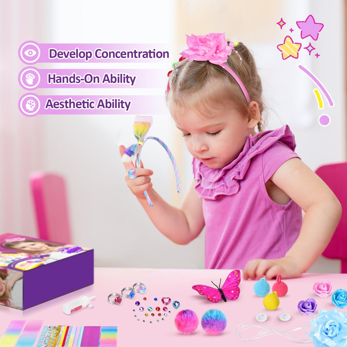 Heroange Headband Making Kit for Girls, Arts and Crafts for Kids Ages 5-7, DIY Hair Accessories Set for Girls Toys 8-12, Made Your Own 10 Fashion Headbands, Christmas Birthday Gifts Heroange