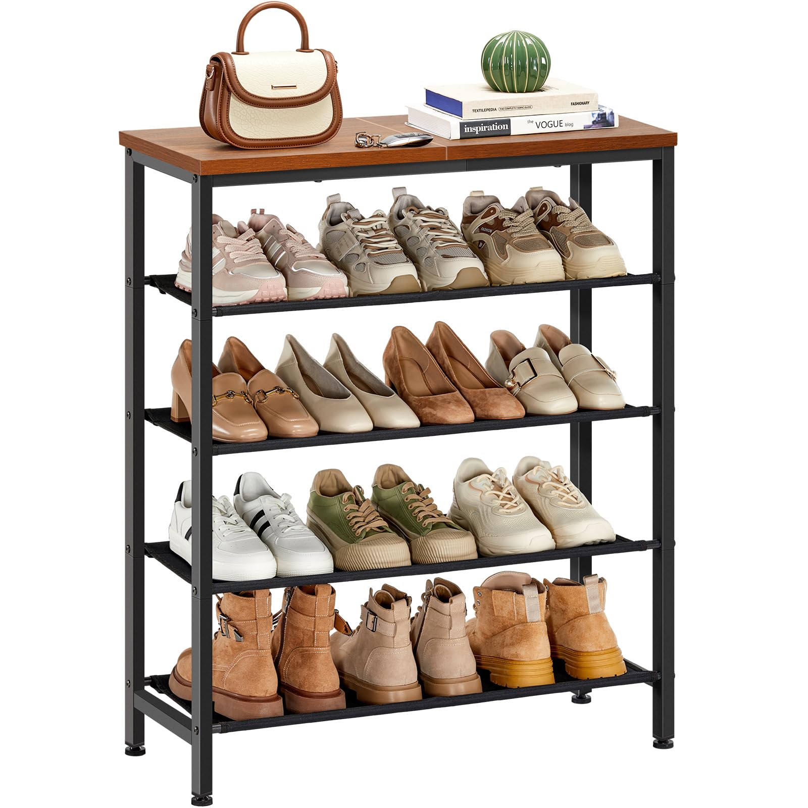 Pipishell 5-Tier Shoe Rack, Large Shoe Stand Rack with Sturdy Wood Grain Finish Top Shelf & Steel Frame, Free-Standing Shoe Organizer for Entryway,Front Door Entrance,Closet,Bedroom,Hallway - WoodArtSupply