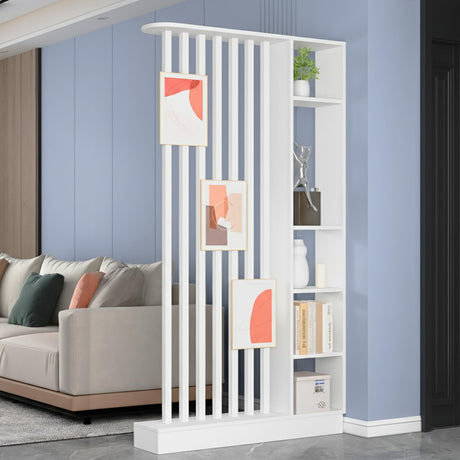 Wall Room Divider, Freestanding Wood Room Divider Shelf with Shelves, Divider Screen Separator Screen with Storage, Wall Divider for Room Separation, for Home Office Decorative(White,39.4IN) UKETO