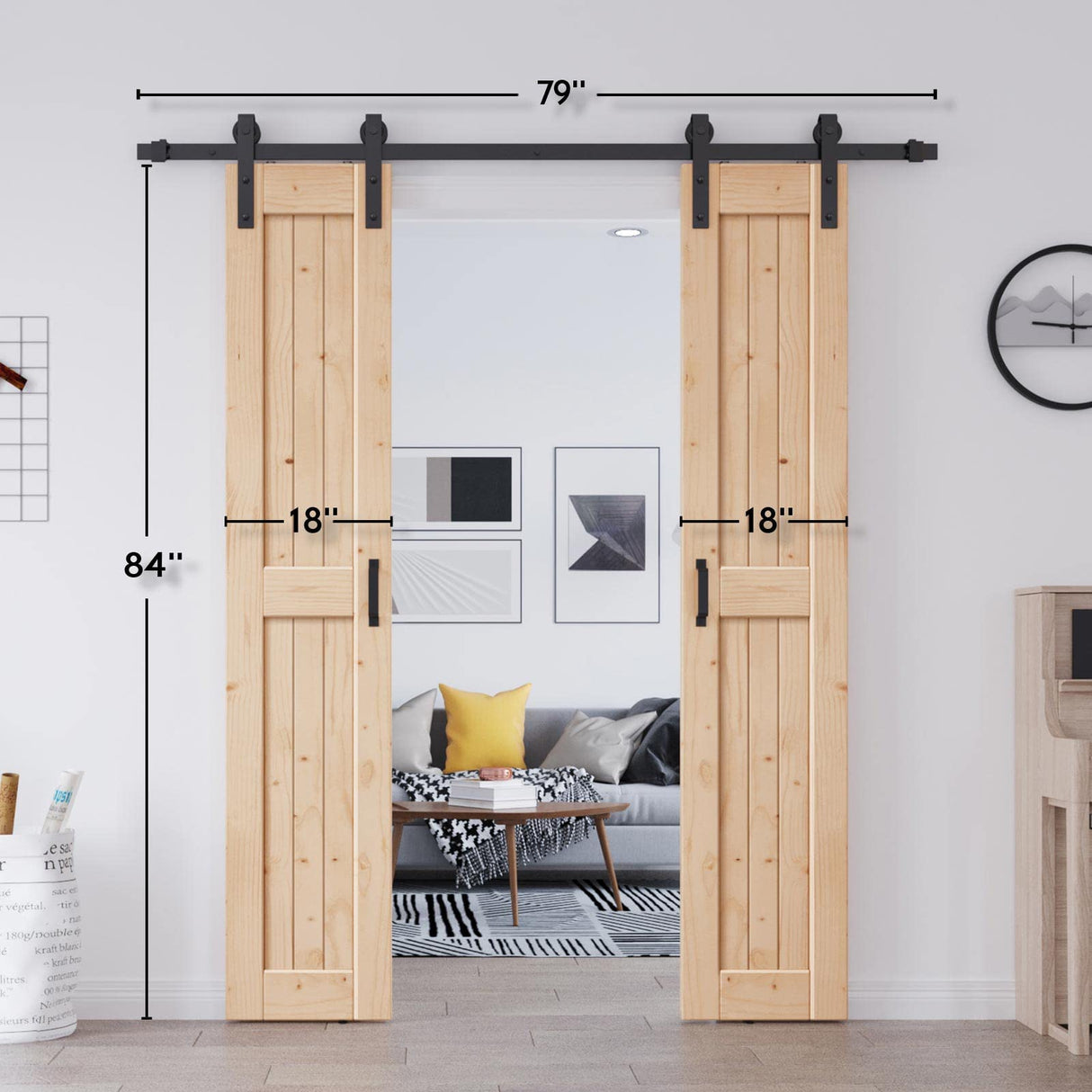 EaseLife 36in x 84in (Double 18in×84in Door) Barn Door with 6.6FT Sliding Door Hardware & Handle Included,DIY Assemblely,Easy Install,Apply to Interior Rooms & Storage Closet,H-Frame EaseLife