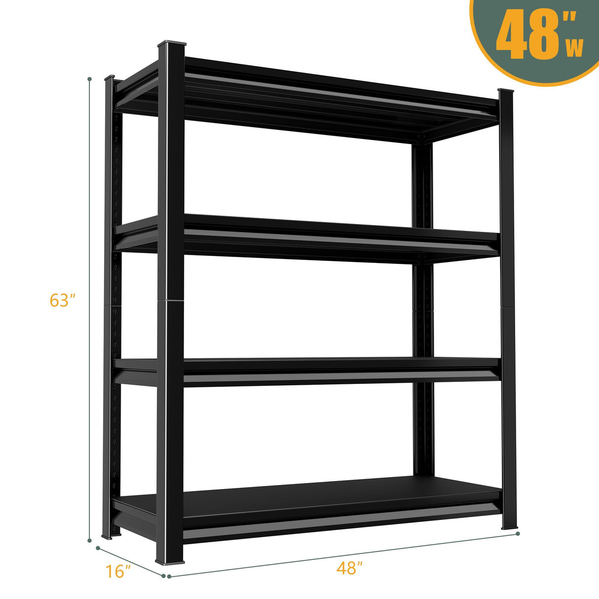 Rufokisa 48" W Garage Shelving Heavy Duty, 2200LBS Loads Adjustable Garage Storage Shelves,4-Tier Metal Storage Racks and Shelving Units, Utility Rack Shelves,48" W x 16" D x 63" H,Black Rufokisa