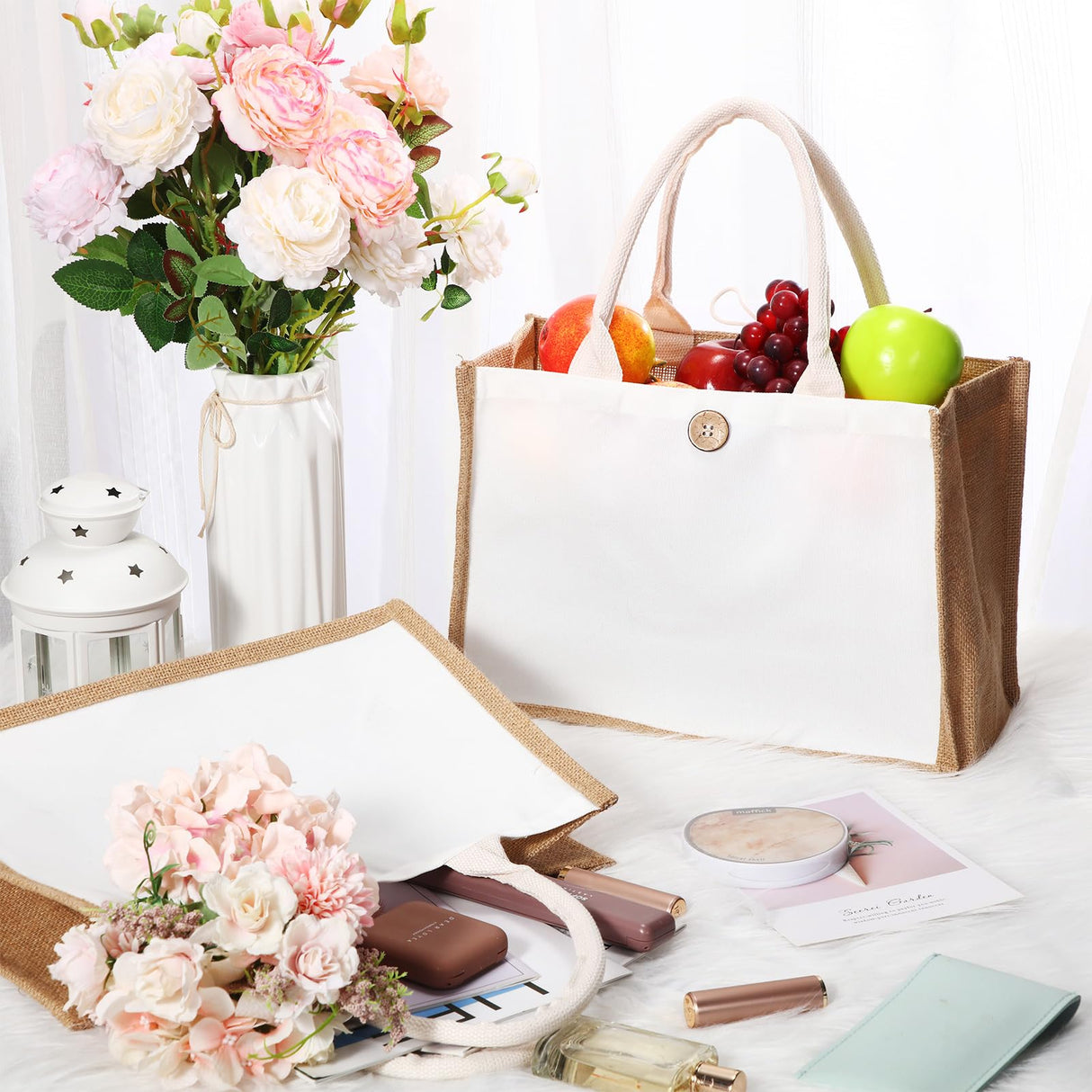 Sweetude 18 Pcs Sublimation Jute Tote Bag Burlap Beach Bag with Handles Reusable Blank DIY Canvas Gift Bag for Bridesmaid(Yellow) Sweetude