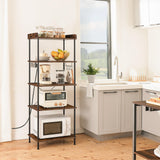 HOOBRO Rustic 5-Tier Kitchen Bakers Rack with Power Outlet and 4 Hooks HOOBRO