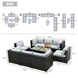 NICESOUL® 10 Pieces Large Size PE Rattan Outdoor Patio Furniture Sectional Sofa Sets with Side Tables Outdoor Wicker Conversation Sets Modern Luxury 29.3'' High Back Gray NICESOUL