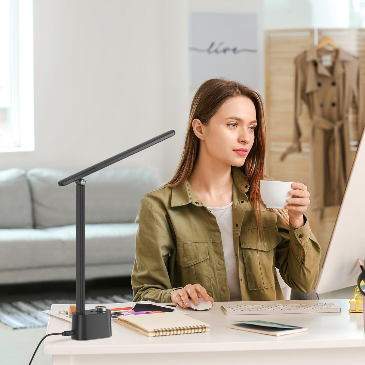 Honeywell Upgraded LED Desk Lamp - H01 Pro Sunturalux™ Foldable Desk Light with USB A+C Charging Ports, 3 Color Modes Dimmable Table Lamp for Home Office Reading(Black) Honeywell