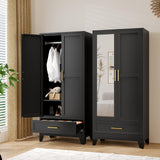 baoliwo Metal Armoire Wardrobe Closet Storage Cabinet with Mirror, 71'' Wardrobe Cabinet with Hanging Rod Metal Closet with Adjustable Shelf and Drawer for Bedroom, Laundry Room, Cloak Room baoliwo