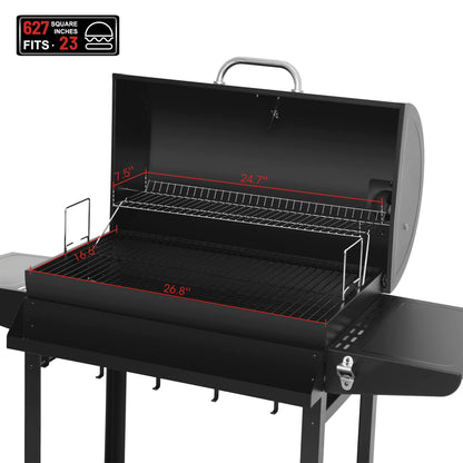 Royal Gourmet CC1830T 30-Inch Barrel Charcoal Grill with Warming Rack & Front Storage Basket, Outdoor BBQ Grill with 627 sq. in. Grilling Area for Backyard Barbecue Cooking Party, Black