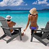 Plawdlik Folding Adirondack Chair, SGS Tested, Wooden Textured with Cup Holder, Heavy All-Weather HDPE Comfortable Set Poolside Backyard Lawn Grey set 2 Plawdlik