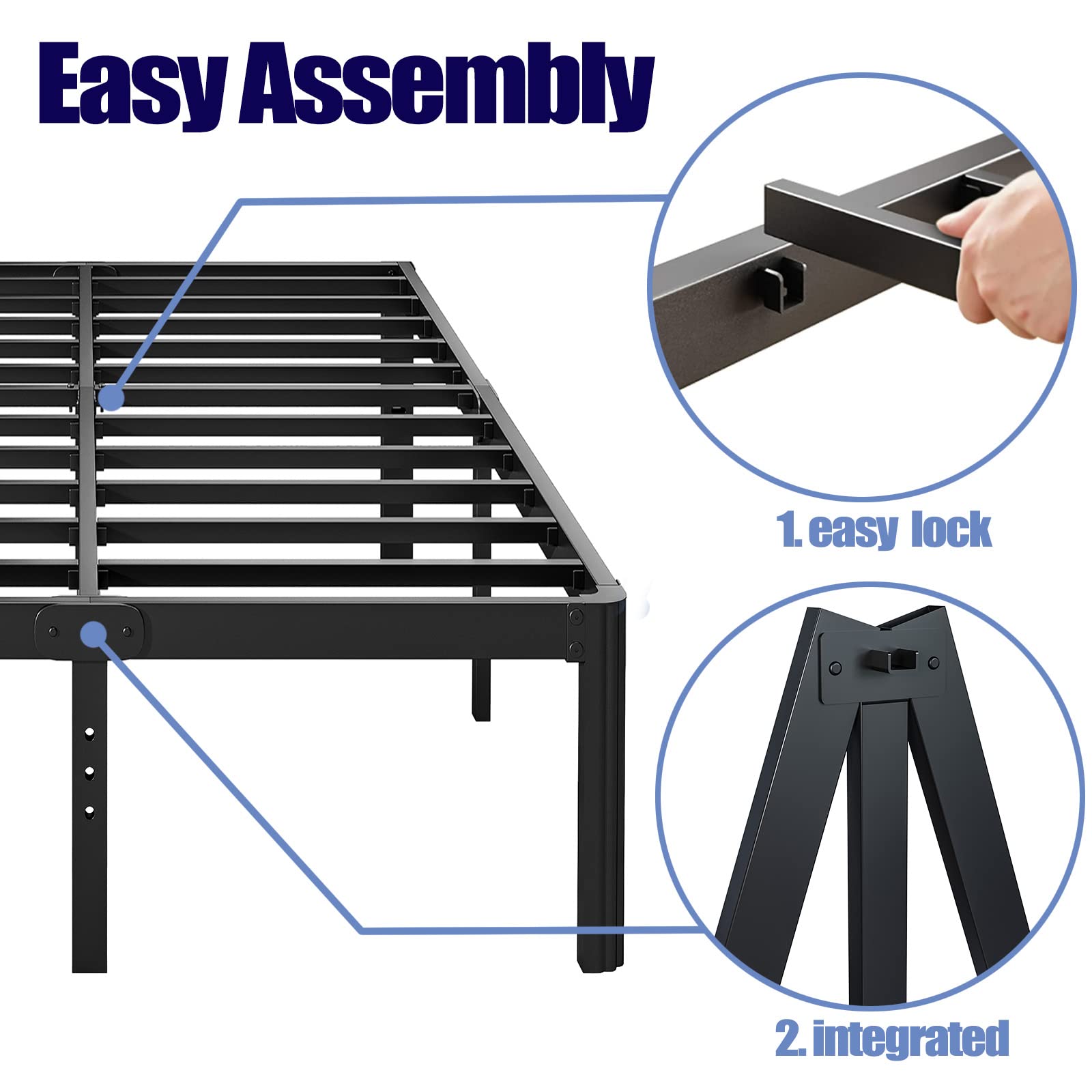 Heavy Duty 18in Hunlostten King Platform Bed Frame - No Box Spring Required, Noise-Free with Ample Under-Bed Storage - WoodArtSupply