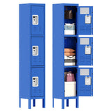 IKIMI 66" Metal Lockers for Employees 3 Tier Storage Locker with Doors and Shelves,Steel Lockable Cabinet with Hooks Gray Tall Locker for School Office Gym Home Garage IKIMI