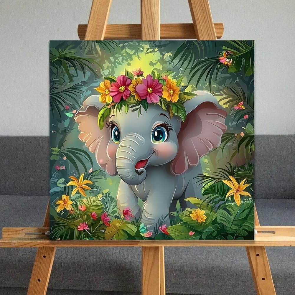 JUJUHOOD Cartoon Elephant Framed Paint by Numbers Kit for Adults Beginner & Kids Ages 8-12,Animal Paint by Number Without Easel, Acylic Paint by Numbers for Gift Home Wall Decor (10x10Inch) JUJUHOOD