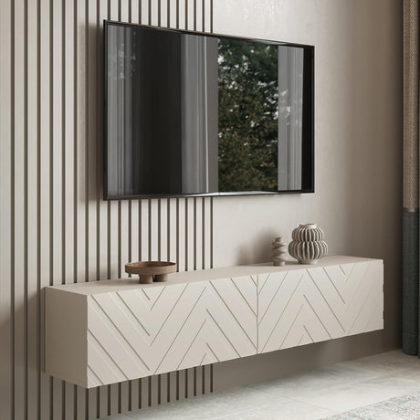 Living Skog Floating TV Stand Wall Mounted for Living Room and Bedroom, Media, Entertainment Center with Storage and Drawers Fits TV 50 55 60 65 70 inch Cabinet (Alessio Beige, 59 in) Living Skog