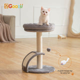 Goozii Small Cat Tree Tower with Scratching Post, Modern Kitten Tower for Indoor Cats, Short Carpet Sisal Cat Scratcher Stand with Large Bed Perch, Scratch Ramp, Toy Ball for Kitty Play (Grey) Goozii