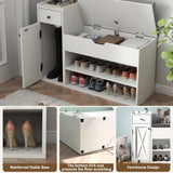 Gyfimoie Shoe Storage Bench, Farmhouse Entryway Bench with Drawer, 2-Tier Shoe Bench with Seat Cushion & Lift Top Storage Box, Slim Shoe Cabinet Bench for Entryway, Living Room, Bedroom (White) Gyfimoie