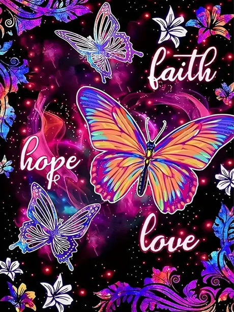 ARPADAMO Diamond Art Kits for Adults,5D Hope, Faith, Love Diamond Painting DIY Butterfly Diamond Art Diamond Painting Kits for Adult,Round Full Drill Diamond, Diamond Art Kits for Home Decor-12x12inch ARPADAMO