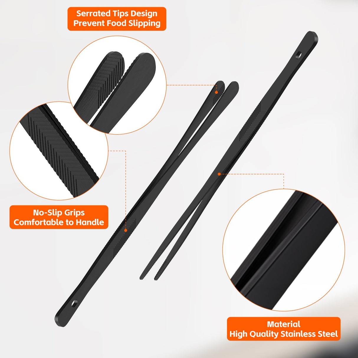 Tifanso Kitchen Tongs for Cooking - 2PCS 12" Stainless Steel Cooking Tongs Tweezers, Metal Fine Kitchen Utensils with Precision Serrated Tips, Professional Chef Tweezers for Serving, BBQ, Pasta, Salad tifanso