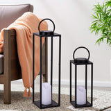 ALL FORTUNE Large Solar Outdoor Lanterns, 25" 16" Tall Farmhouse Black Metal Waterproof Decorative Lanterns with Solar Candles for Front Porch, Patio, Christmas, Fall Decor- Set of 2 ALL FORTUNE