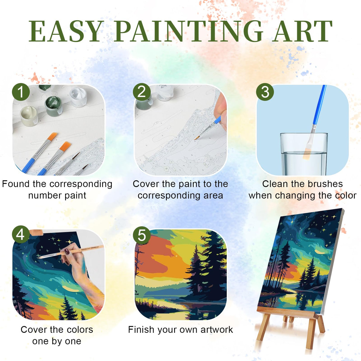 Ninonly 4 Pack Paint by Numbers Kit for Adults, Forest Paint by Number Kit Arts Kits for Beginners with Wooden Easel, Acrylic Painting, Framed Canvas for Gift Home Decor, 9 * 12 Inch Ninonly