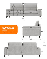 71.25" Modern Couches for Living Room, Deep Seat Sofa with 8” Cushion, Comfy 2-Seater Chenille Loveseat with Convertible Armrest, Removable Sofa Cover, High Leg(Light Gray) Upvilla