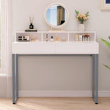 GreenForest Vanity Desk with 2 Drawers, White Makeup Desk with 3 Storage Spaces, 40 inch Small Desk with Silver Metal Legs, Modern Home Office Desk for Kids, Bedroom (No Mirror) GreenForest