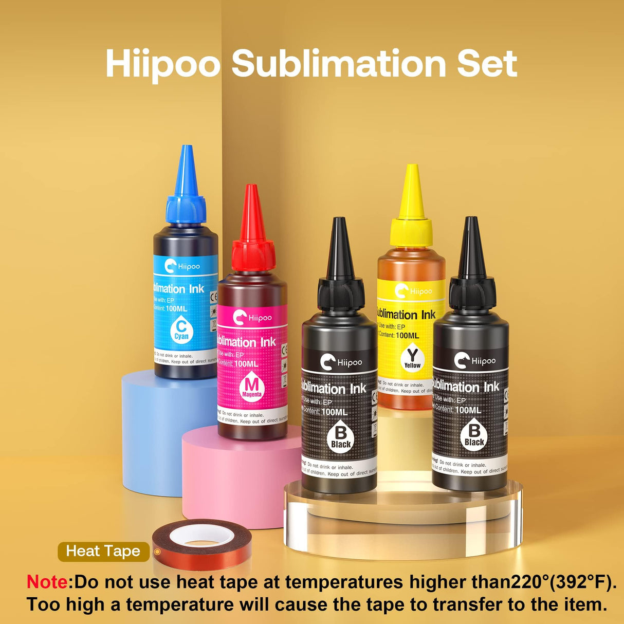 Hiipoo 500ML Sublimation Ink Refill for ET2400 ET-2720 ET-2760 ET-2800 ET-2803 ET-2850 ET-4800 ET-15000 ET-3760 Inkjet Printer Heat Press Transfer on Mugs T-Shirts Pillows (Upgrade Version) Hiipoo