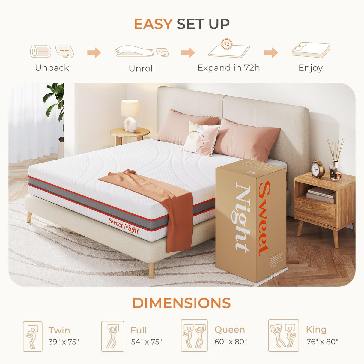 Sweetnight King Mattress, 10 Inch Memory Foam Mattress in a Box for Comfy Sleep and Pressure Relief, Flippable King Size Mattress, CertiPUR-US Certified Sweetnight