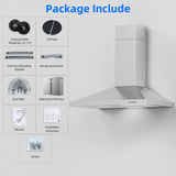 FIREGAS Range Hood 30 inch Wall Mount with Ducted/Ductless Convertible, 450 CFM Stainless Steel Chimney-Style Kitchen Hood, Over Stove Vent Hood with 3 Speed Fan, LED Light, Charcoal Filters FIREGAS