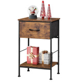 WLIVE Nightstand, Bedside Side Table for Bedroom, Dorm with Steel Frame, Night Stand End Table with Fabric Storage Drawer, Easy Assembly, Rustic Brown Wood Grain Print, 11.73''D 15.67''W 25.03" H WLIVE