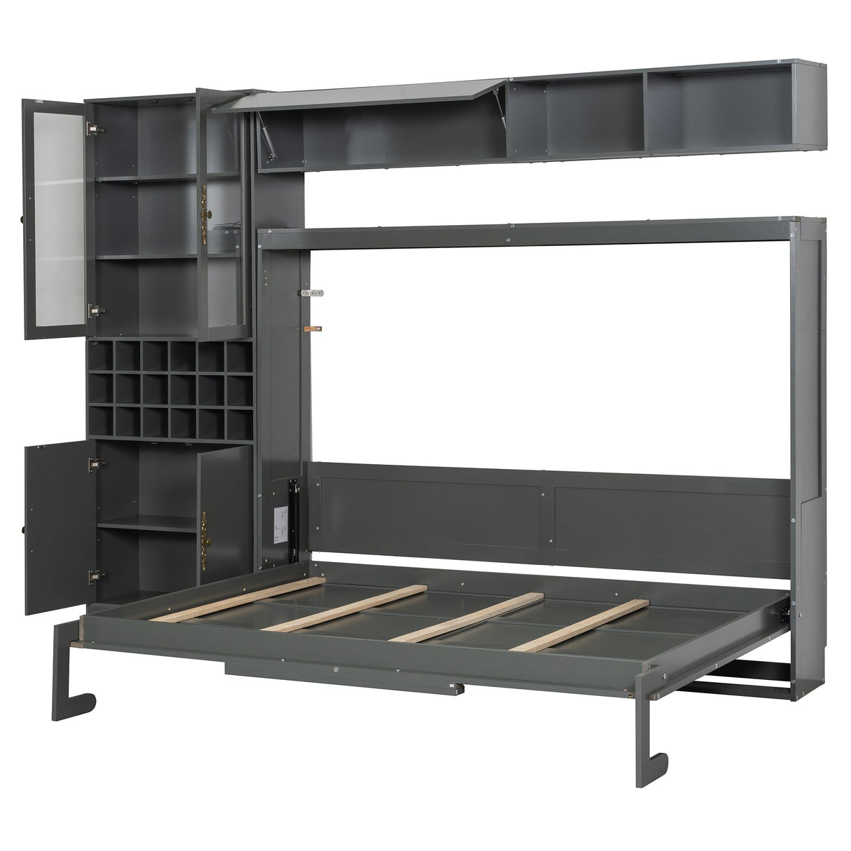 Harper & Bright Designs Full Size Murphy Bed, Wall Bed with Sofa, Shelves USB & Light, Gray Harper & Bright Designs