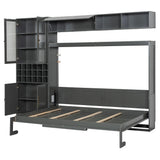 Harper & Bright Designs Full Size Murphy Bed, Wall Bed with Sofa, Shelves USB & Light, Gray Harper & Bright Designs