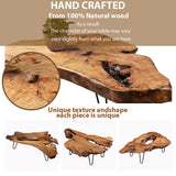 Hurrikom Natural Wood Coffee Table, Natural Wood Edge Contemporary Cocktail Table, Wood Tea Tables for Living Room with Metal Hairpin Legs,Wooden Flower Pot Holder Clear Lacquer Finish Hurrikom