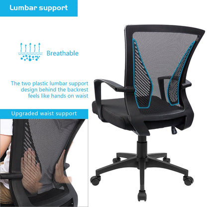 Furmax Office Chair Mid Back Swivel Lumbar Support Desk Chair, Computer Ergonomic Mesh Chair with Armrest (Black) - WoodArtSupply