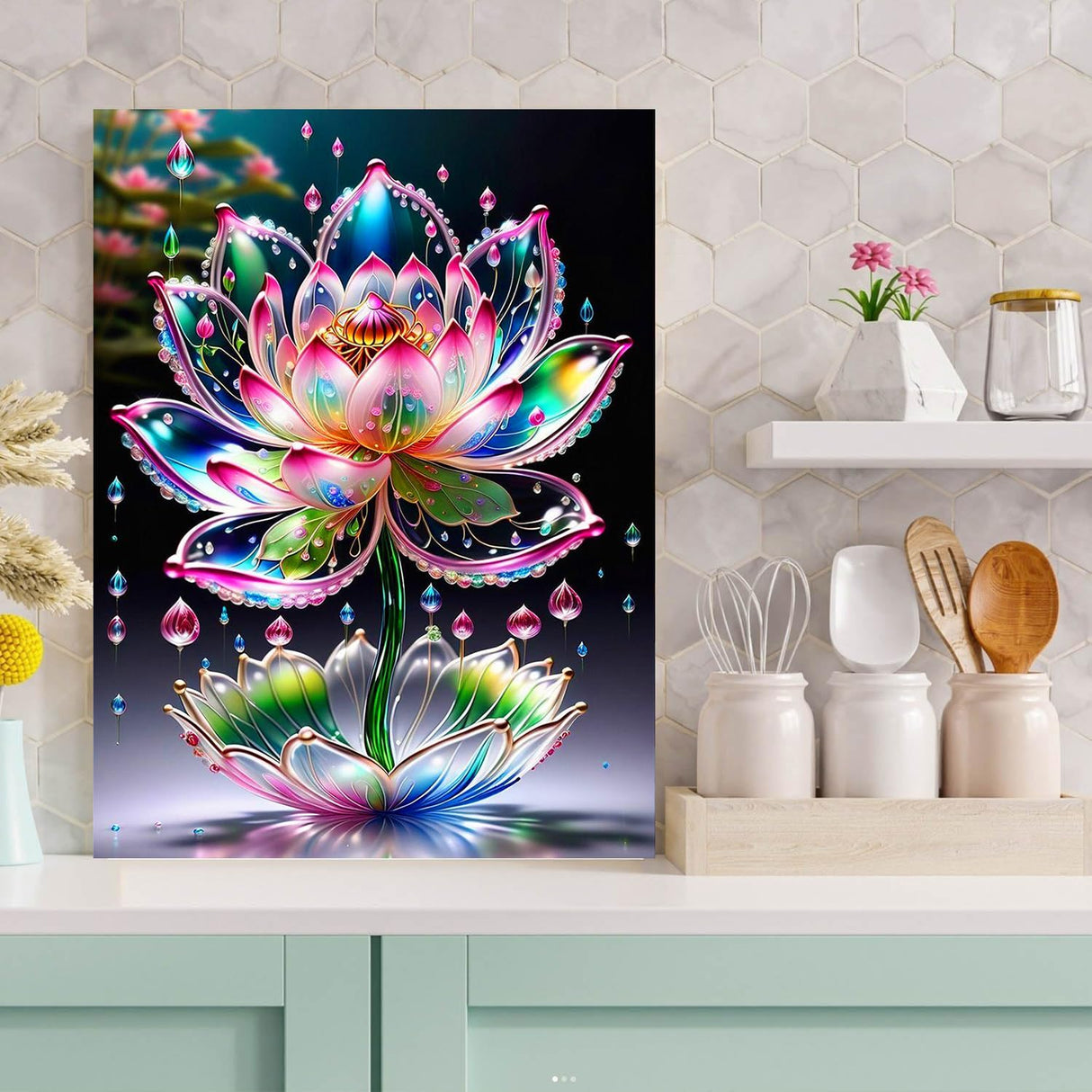 Lotus Diamond Painting Kits for Adults Beginners - Lotus Flowers Diamond Art Kits for Adults, Full Drill DIY 5D Diamond Painting Flowers Gem Art Crafts Kits for Home Wall Decor 12x16 in Meothan