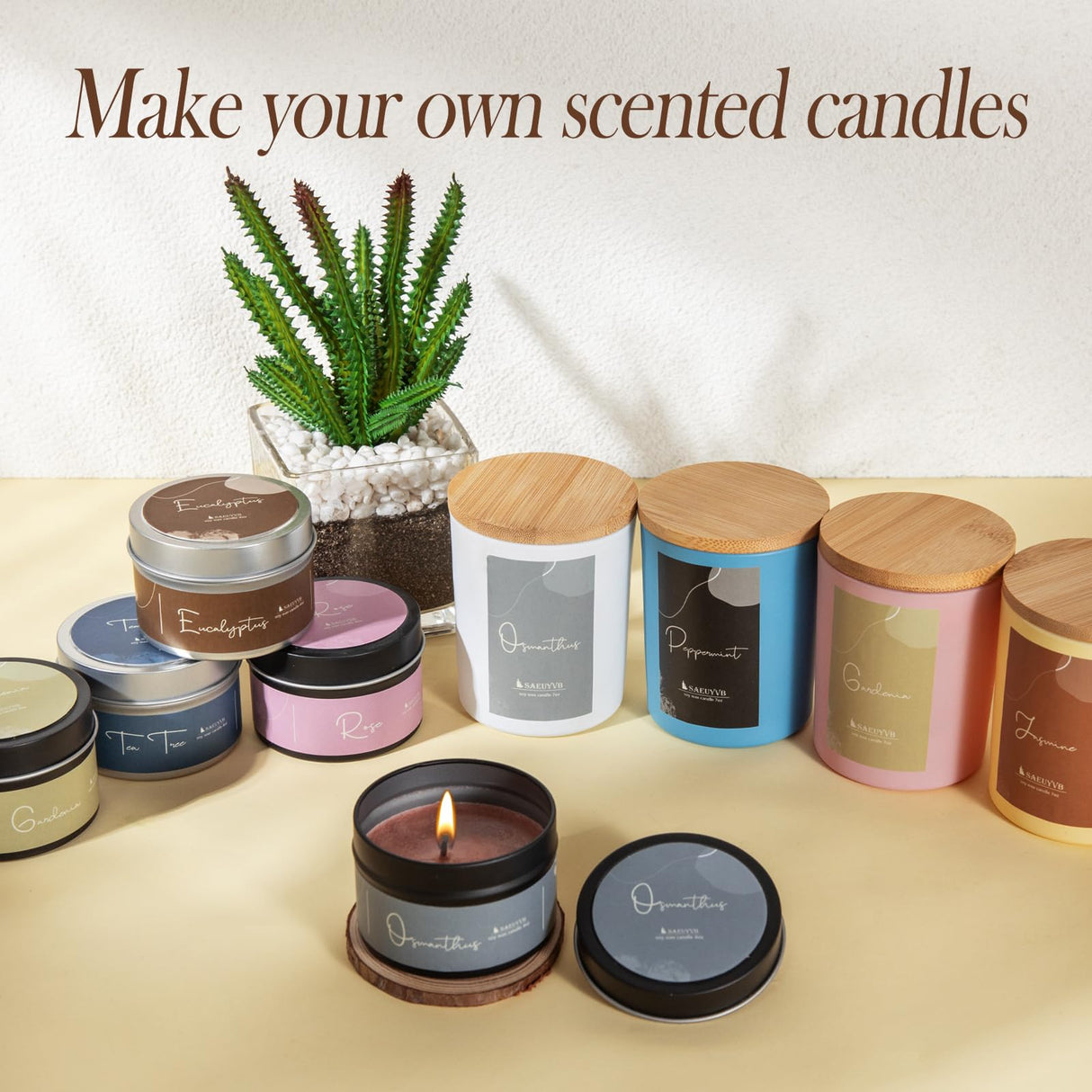 SAEUYVB Candle Making Kit - DIY Starter Soy Candle Making Supplies with Wax Melter, Including Soy Wax, 10 Candle Jars, 10 Pleasant Scents, Color Dyes & More，Perfect Candle Making Kit for Adults SAEUYVB