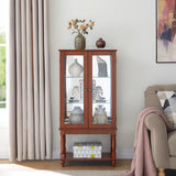 48"H Curio Cabinet Lighted Curio Diapaly Cabinet with Open Storage Space,Solid Wood Legs and adjustable Shelves,Acrylic Mirrored Back Panel,Tempered Glass Doors,3 Tier and one open space,Walnut JIJIWANG